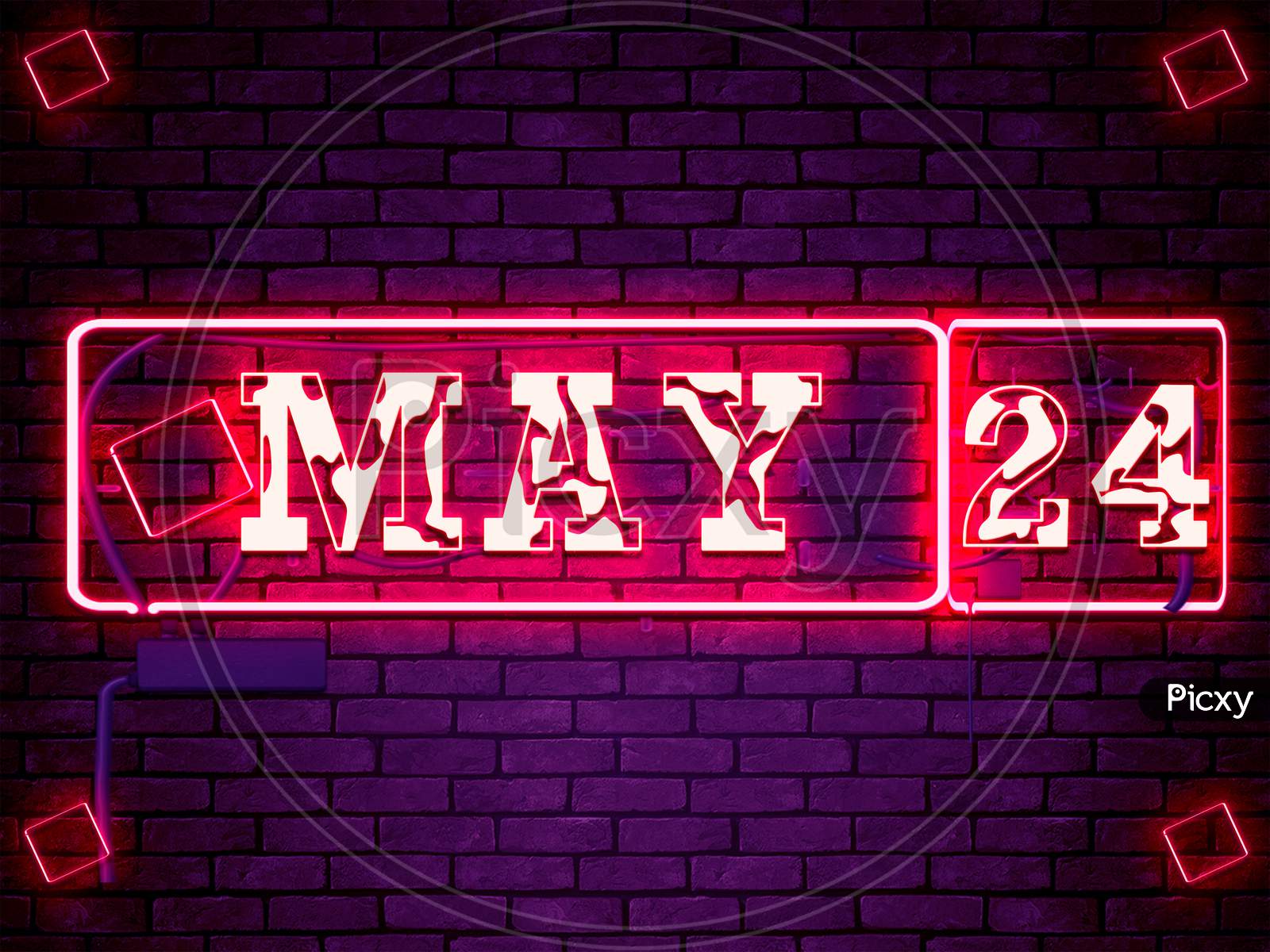24 May, Monthly Calendar On Bricks Background