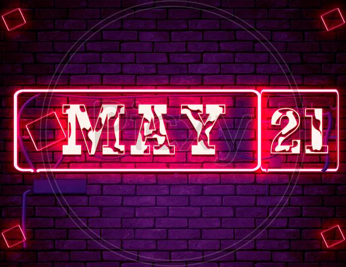 21 May, Monthly Calendar On Bricks Background