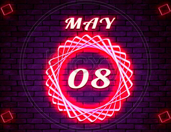 08 May, Monthly Calendar On Bricks Background