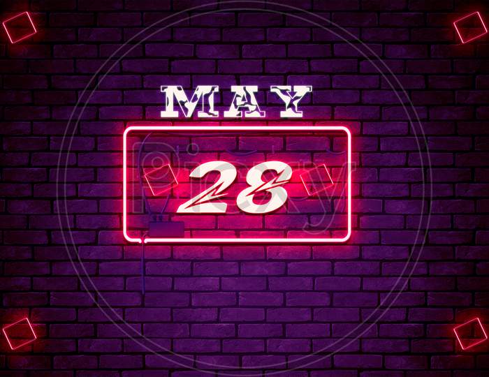 28 May, Monthly Calendar On Bricks Background