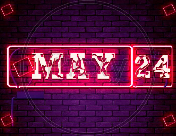 24 May, Monthly Calendar On Bricks Background