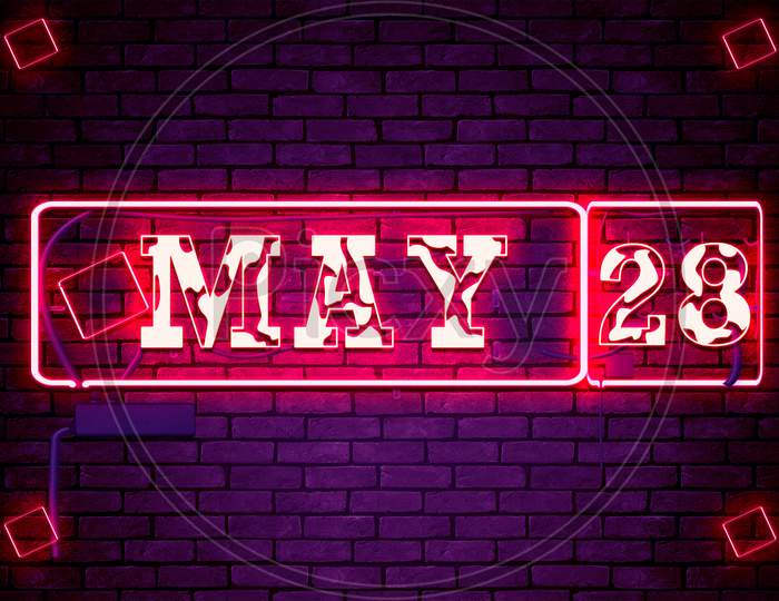 28 May, Monthly Calendar On Bricks Background