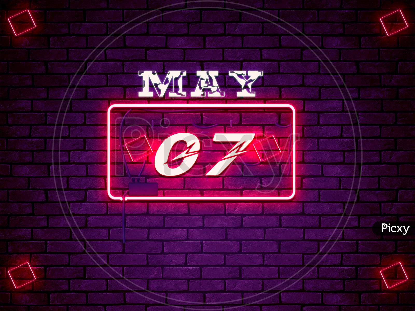 07 May, Monthly Calendar On Bricks Background
