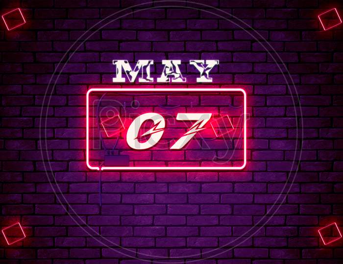 07 May, Monthly Calendar On Bricks Background