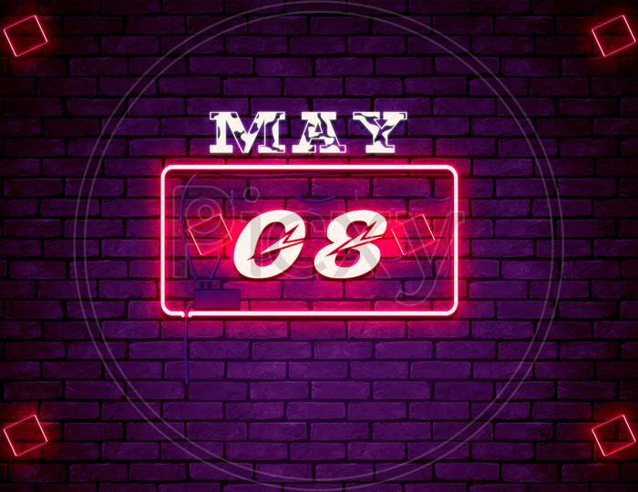 08 May, Monthly Calendar On Bricks Background