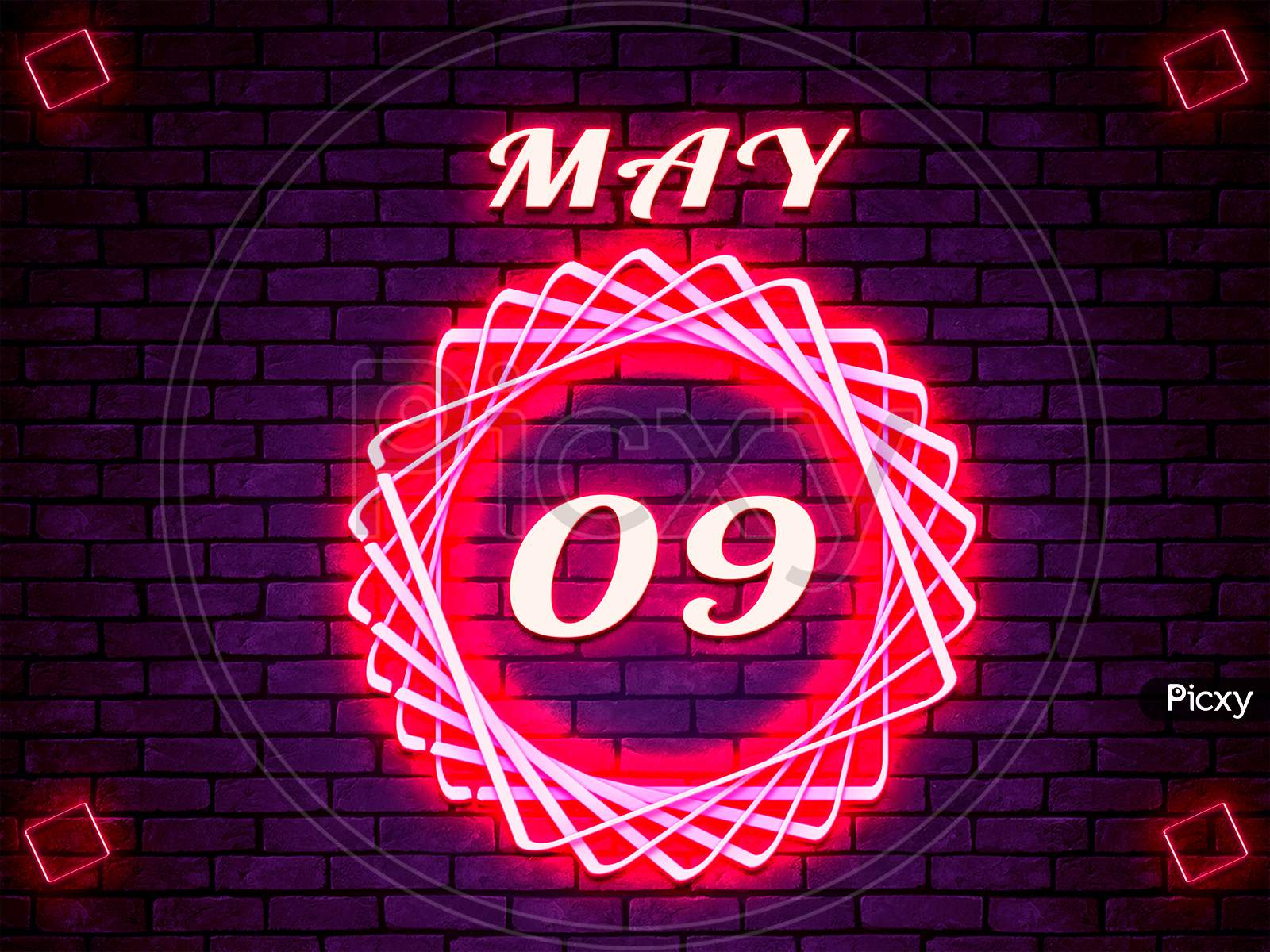09 May, Monthly Calendar On Bricks Background