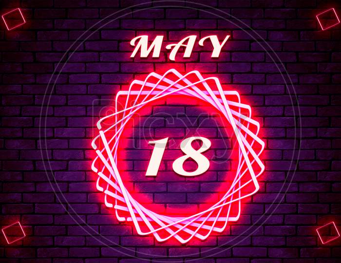 18 May, Monthly Calendar On Bricks Background
