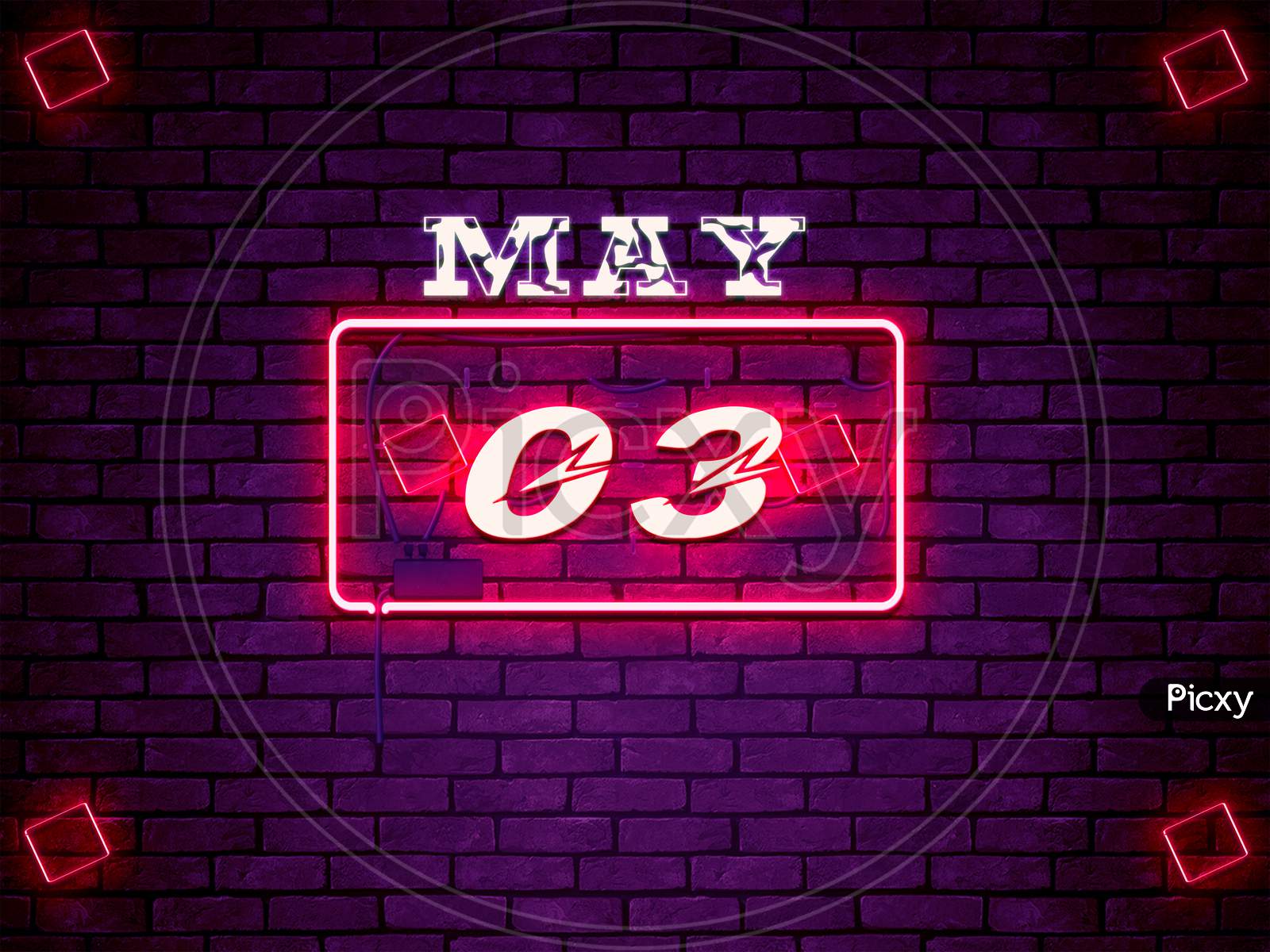 03 May, Monthly Calendar On Bricks Background