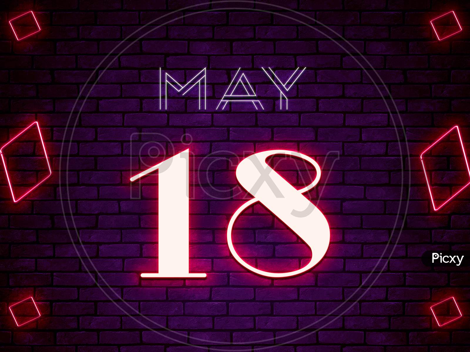 18 May, Monthly Calendar On Bricks Background