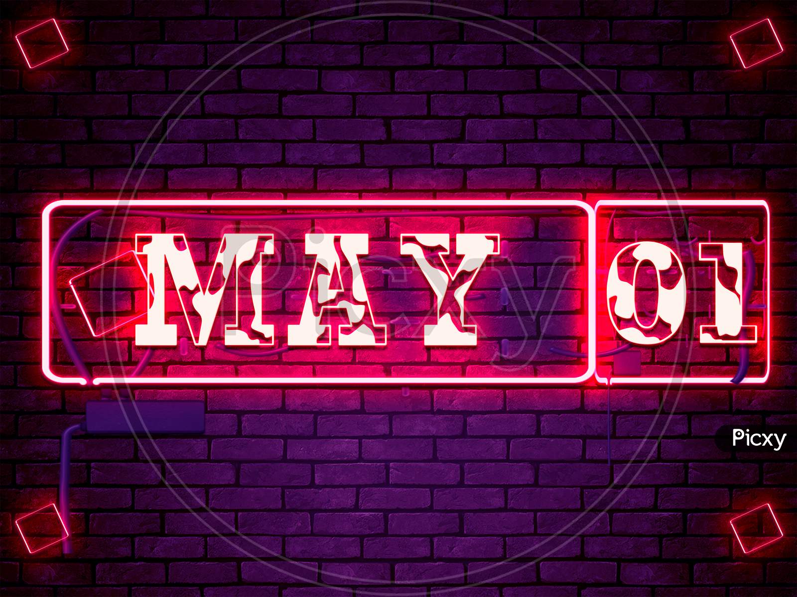 01 May, Monthly Calendar On Bricks Background
