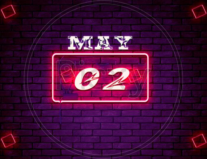 02 May, Monthly Calendar On Bricks Background