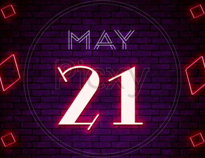 21 May, Monthly Calendar On Bricks Background