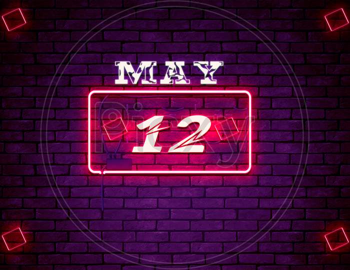 12 May, Monthly Calendar On Bricks Background