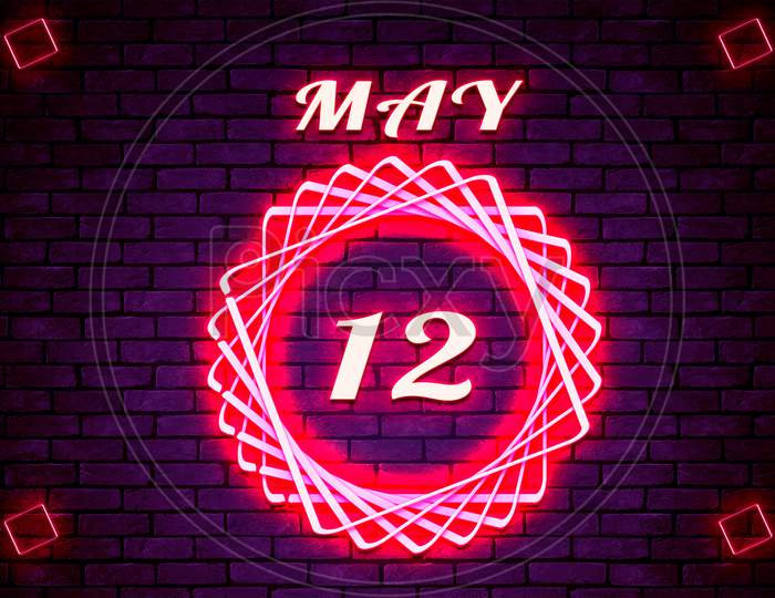12 May, Monthly Calendar On Bricks Background