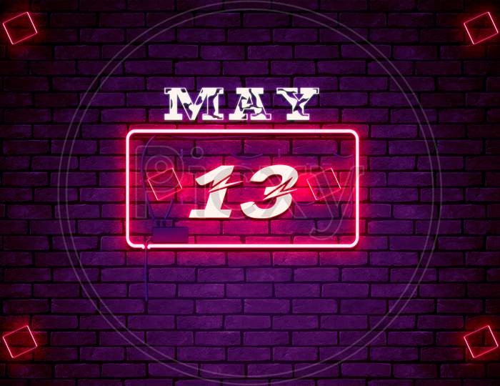 13 May, Monthly Calendar On Bricks Background