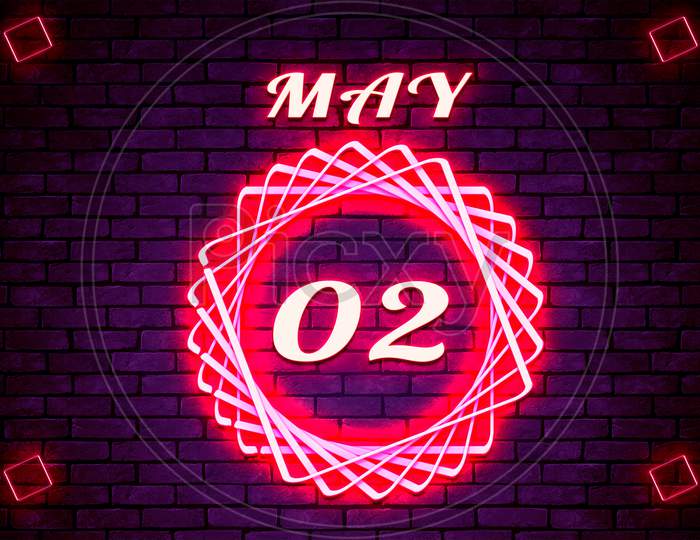 02 May, Monthly Calendar On Bricks Background