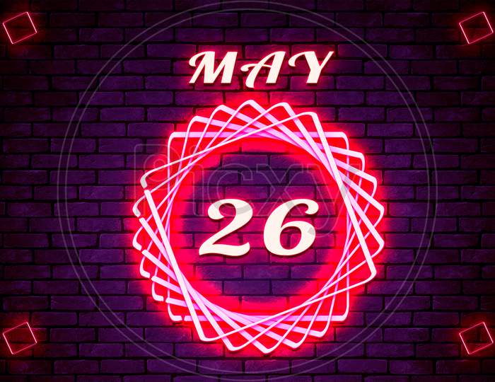 26 May, Monthly Calendar On Bricks Background