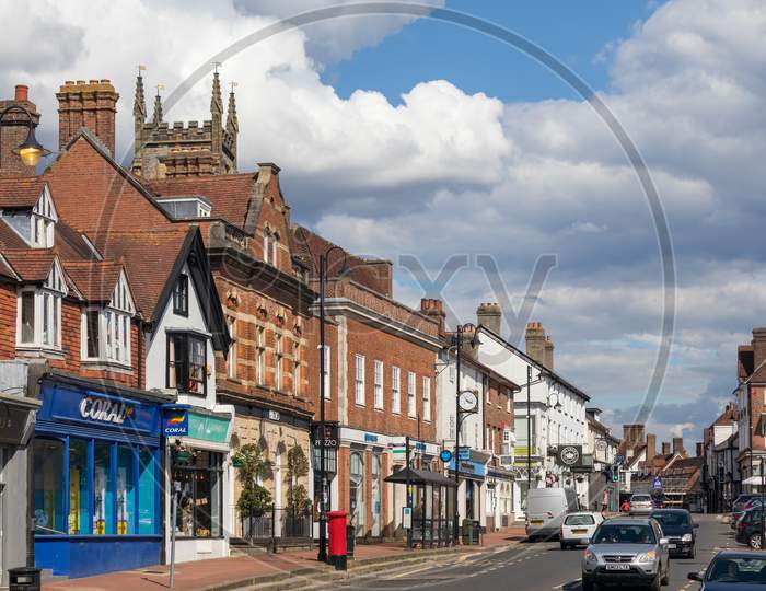 East Grinstead, West Sussex/Uk - August 3 : View Of Shops In The High Street In East Grinstead On August 3, 2020. Unidentified People