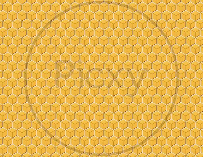 3D Illustration Of A Yellow And White Honeycomb Monochrome Honeycomb For Honey. Pattern Of Simple Geometric Hexagonal Shapes, Mosaic Background. Bee Honeycomb Concept, Beehive