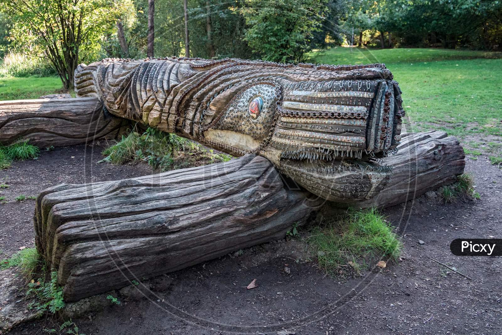Crawley, West Sussex/Uk - September 29 : View Of The Carved Wooden Sea Monster Sculpture In Tilgate Park, Crawley On September 29, 2020