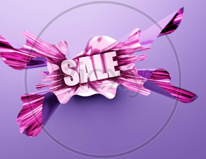 3D Illustration Bright Inscription Sale In Volumetric Beautiful  Pink  Paper On A  Pink  Isolated Background. Discount Sale Gloss Lettering Illustration. Trendy Sale Banner With Hand Written 3D Gradient Letters.