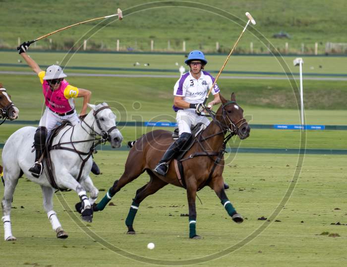 Midhurst, West Sussex/Uk - September 1 : Playing Polo In Midhurst, West Sussex On September 1, 2020. Three Unidentified People