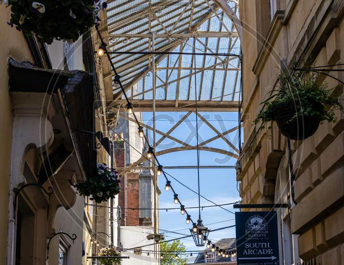 Bristol, Uk - May 14 : View Of St Nicholas Market Buildings  In Bristol On May 14, 2019. Unidentified People