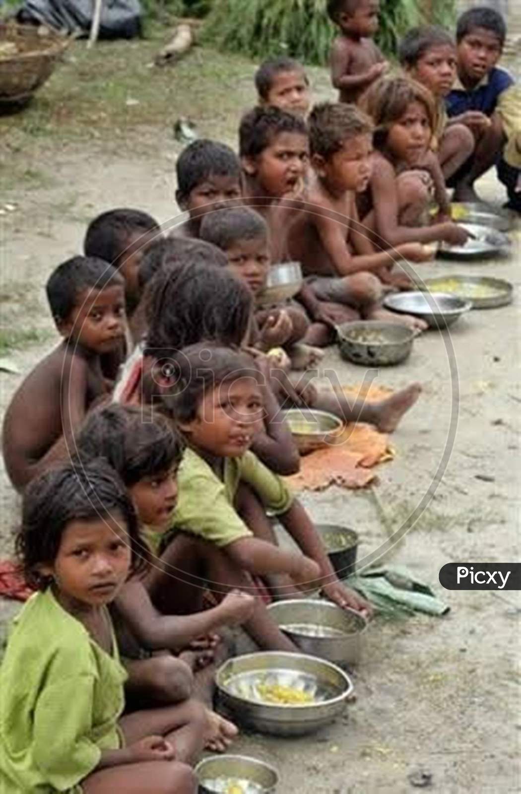 Rural kids taking food