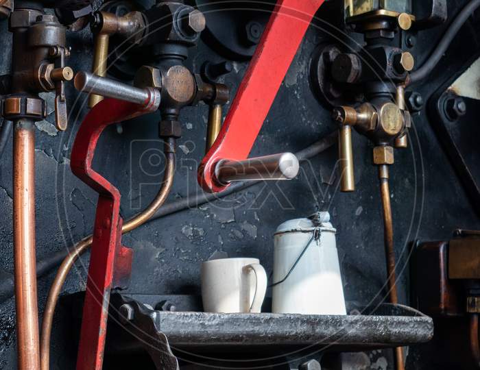 East Grinstead, West Sussex/Uk - August 30 : Close-Up Cab Of Steam Locomotive In East Grinstead West Sussex On August 30, 2019