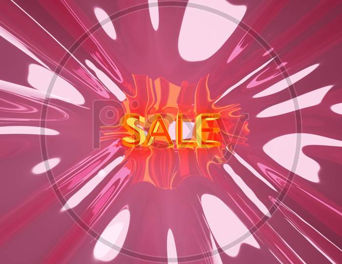 3D Illustration Design Of A Banner On A  Pink Ribbon For Mega Big Sales With The Inscription Sale. Red Tag Templates With Special Offers For Purchase