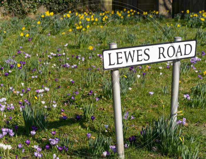 East Grinstead,  West Sussex, Uk - March 1 :  View Of Lewes Road Sign In East Grinstead West Sussex On March 1, 2021