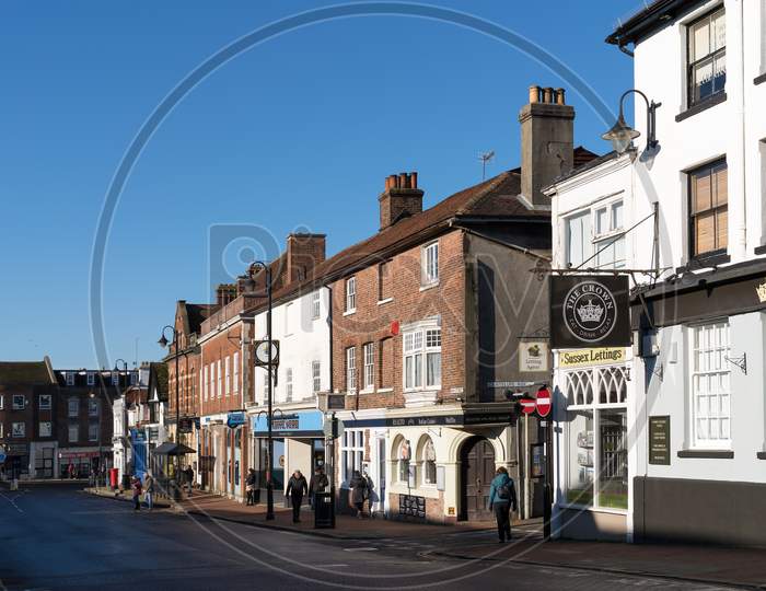 East Grinstead, West Sussex, Uk - January 25 : View Of Shops In The High Street In East Grinstead On January 25, 2021. Unidentified People