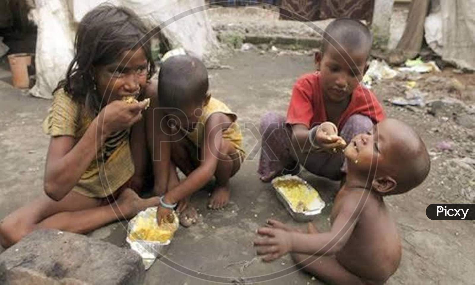 Rural kids taking food