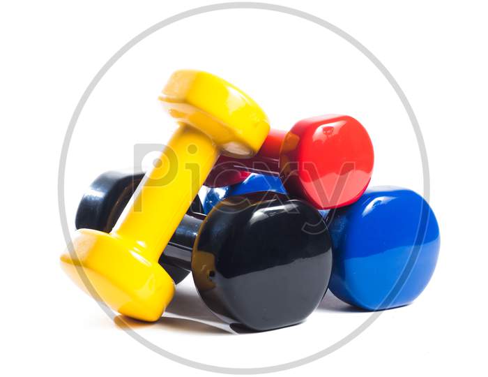 Rubber Dumbbells Of Different Colors