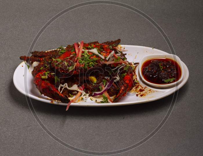 Tandoori Crab Indian Starter Or Main Meal Dish, Stock Photo