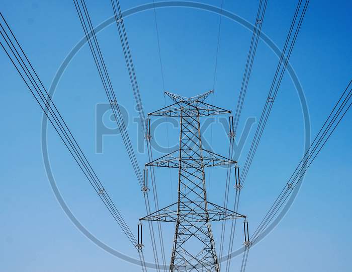 High voltage transmission towers line