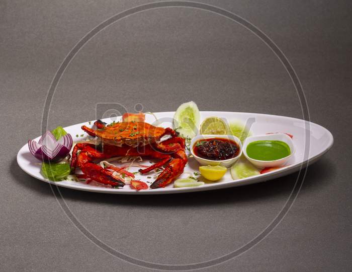 Tandoori Crab Indian Starter Or Main Meal Dish, Stock Photo