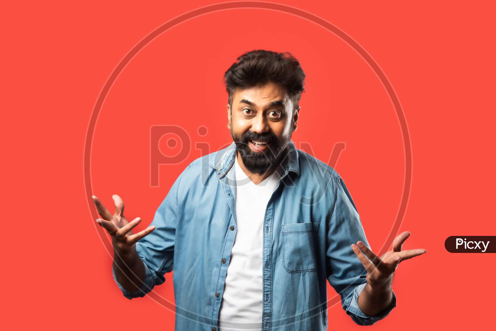 Indian Bearded Happy Man With Wow, Excited Or Surprised Emotion