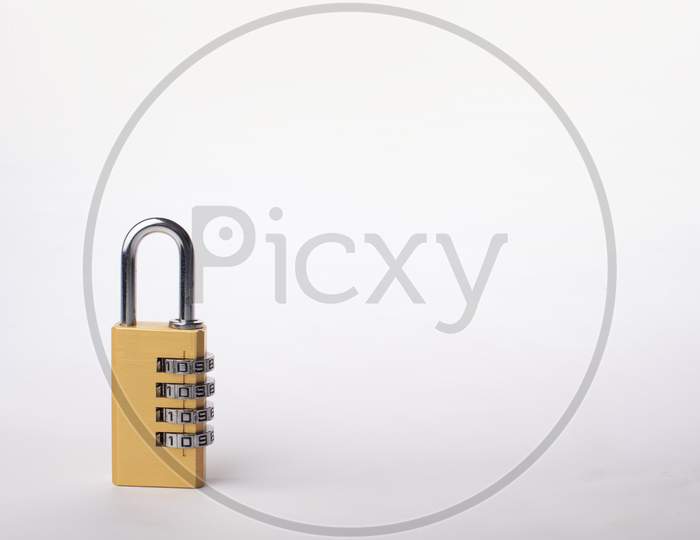 Golden Combination Lock Isolated On White Background