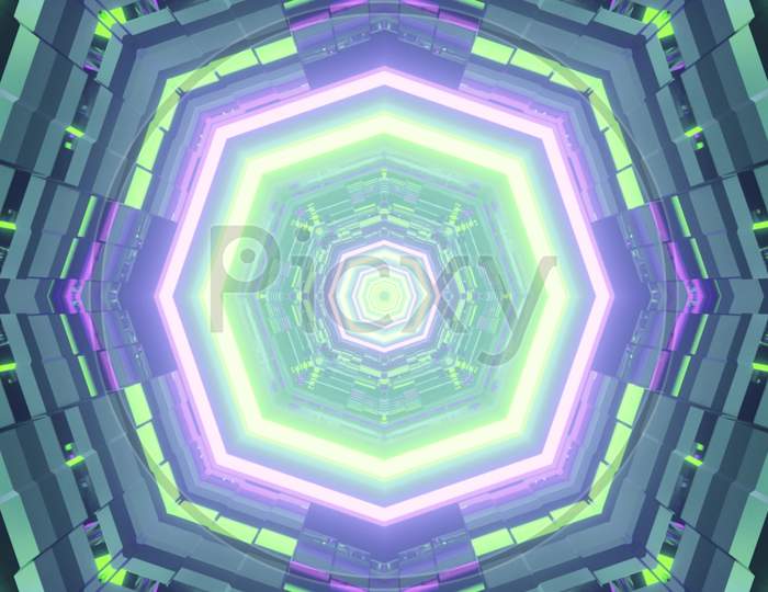 Octagon Neon Ornament 3D Illustration