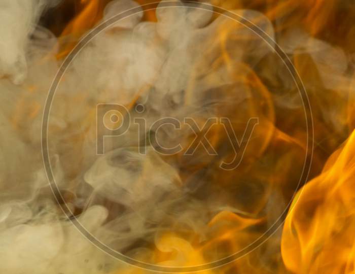 Fire And Smoke Realistic Isolated Fire Effect For Decoration And Covering On Smokey Abstract Background