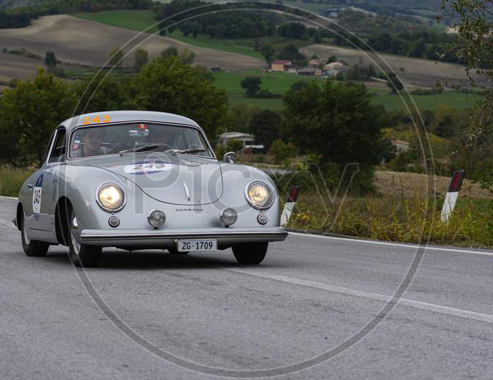 Porsche 356 1500 Super Coupé 1953 On An Old Racing Car In Rally Mille Miglia 2020 The Famous Italian Historical Race (1927-1957)