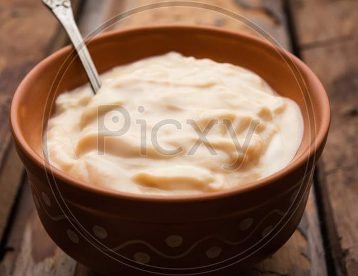 Mishti Doi Or Sweet Curd Made With Milk And Jaggery Or Sugar, Popular Food From India & Bangladesh