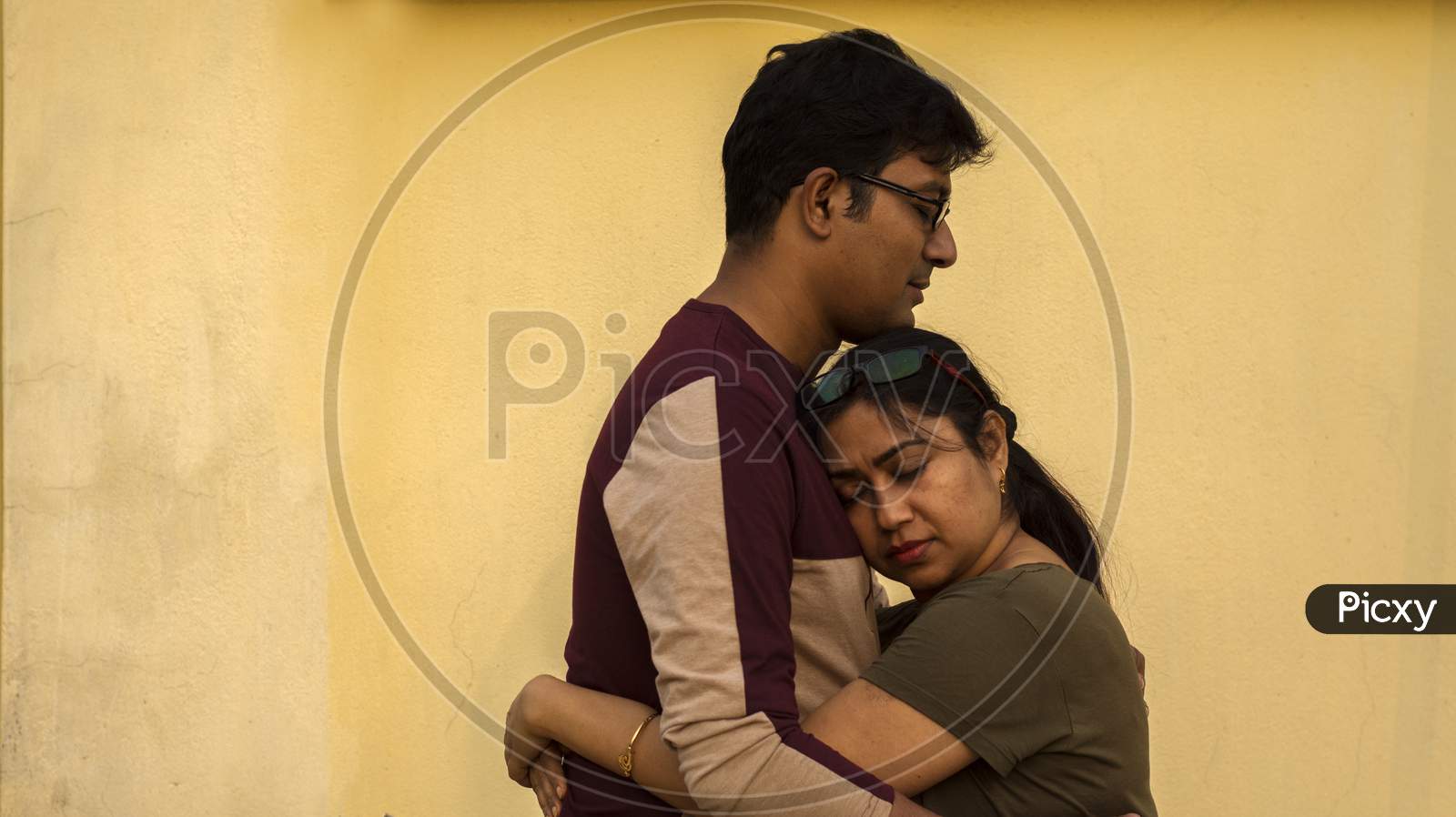 A Young Indian Couple Hugging Each Other Showing Love.