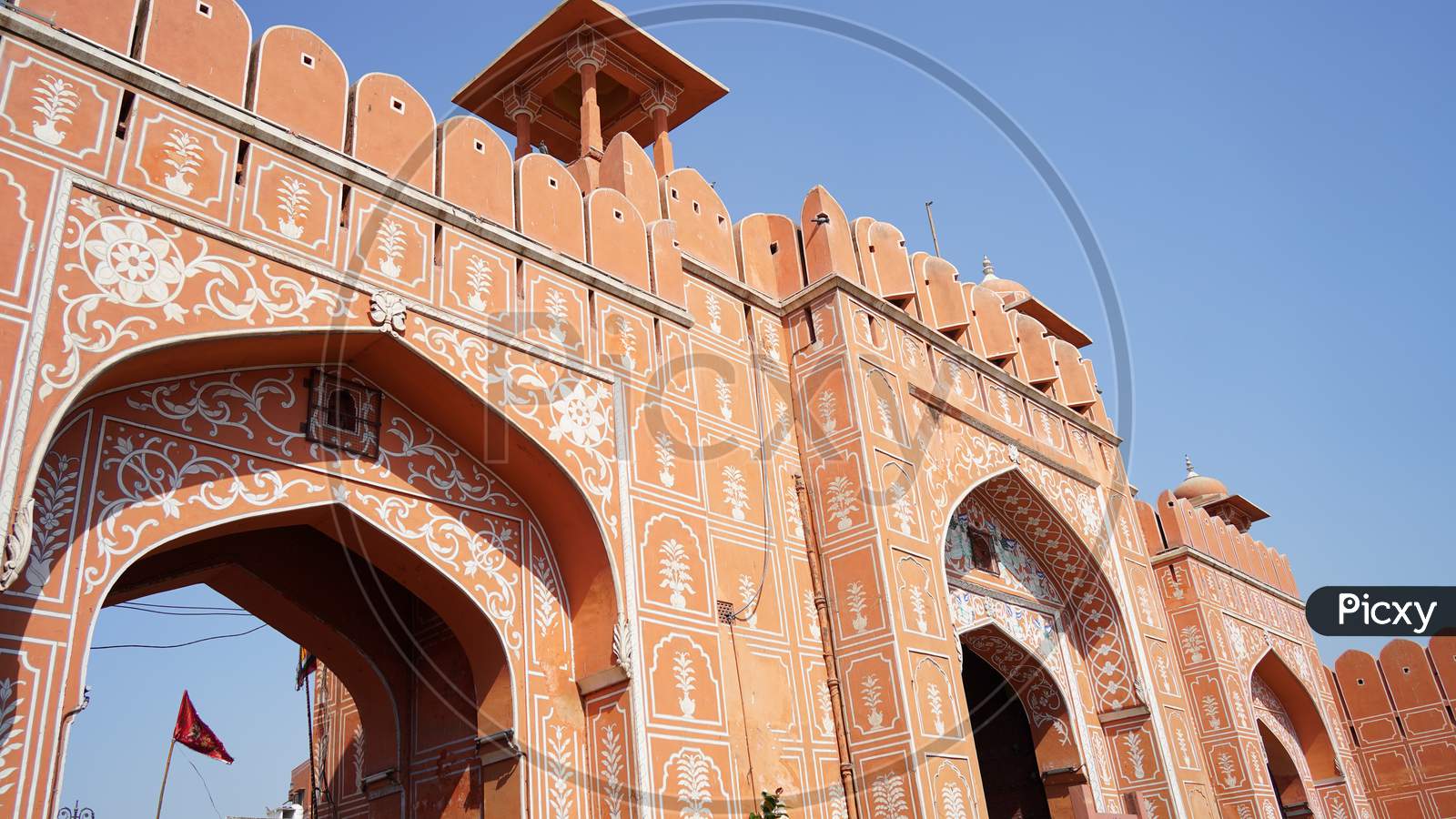 Chandpole Gate In Pink City Jaipur. Historic Ancient Gate With Pink Color In 18 Th Centuary.