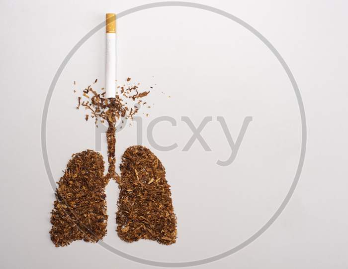 No Smoking Concept With Cigarettes And Tobacco Lunges Shape