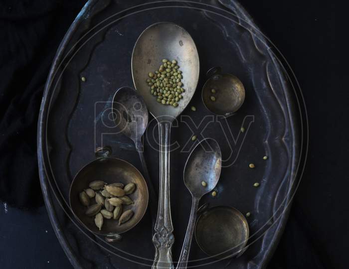 antique spoons and props.