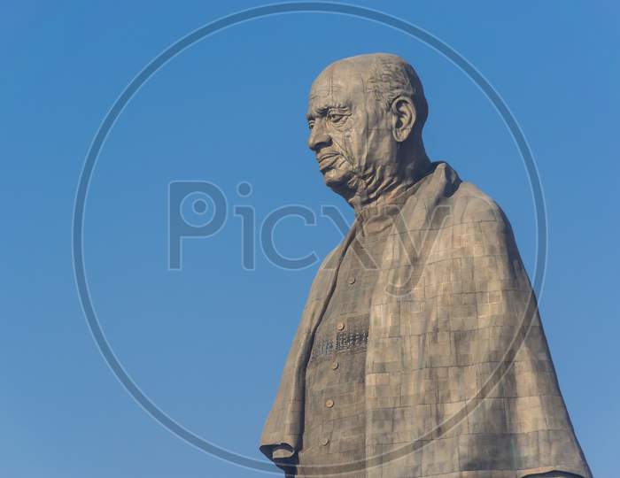 Kevadia, Narmada, Gujarat, India - December 25, 2018: Close-Up View Of Statue Of Unity, The World'S Tallest Statue At 182 Metres. The Statue Is Of Sardar Vallabhbhai Patel.