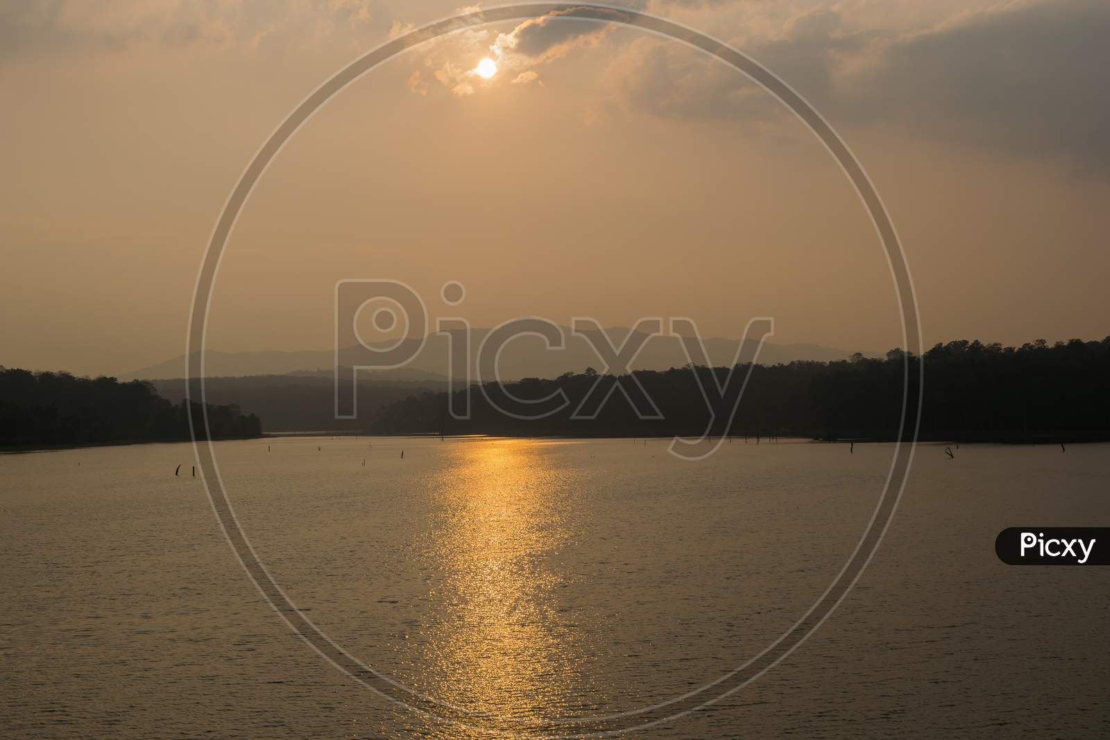 Panoramic Landscape View Of Beautiful Chiklihole Dam At Sunset. The Tourist Attraction Is Located In Coorg Or Kodagu, Karnataka, India
