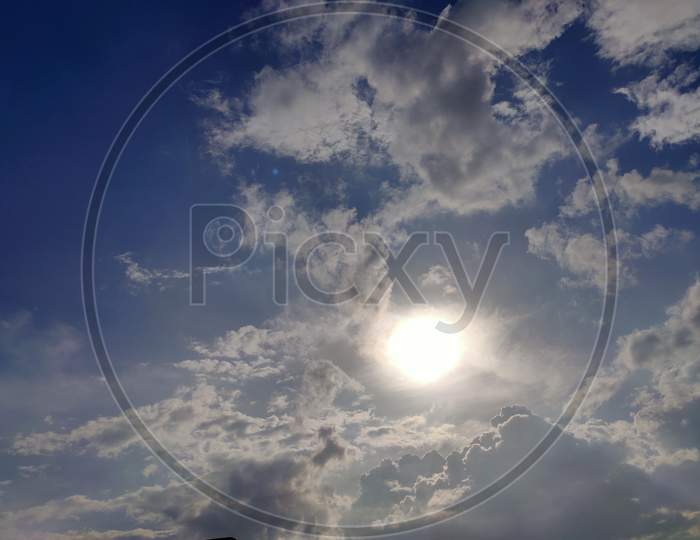 Blue sky white cloud and sun